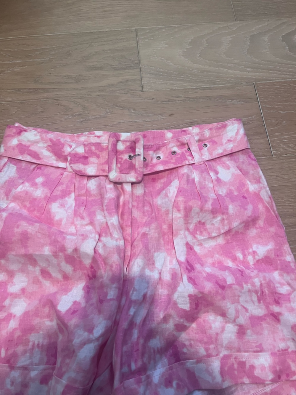 Faithfull the Brand Pink Tie-Dye High Waist Shorts with Belt Detail - Picture 3 of 6